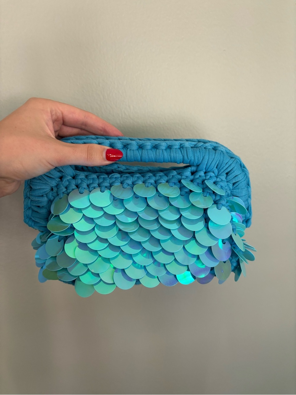 Teal Sequin Crochet Clutch - Women Bags